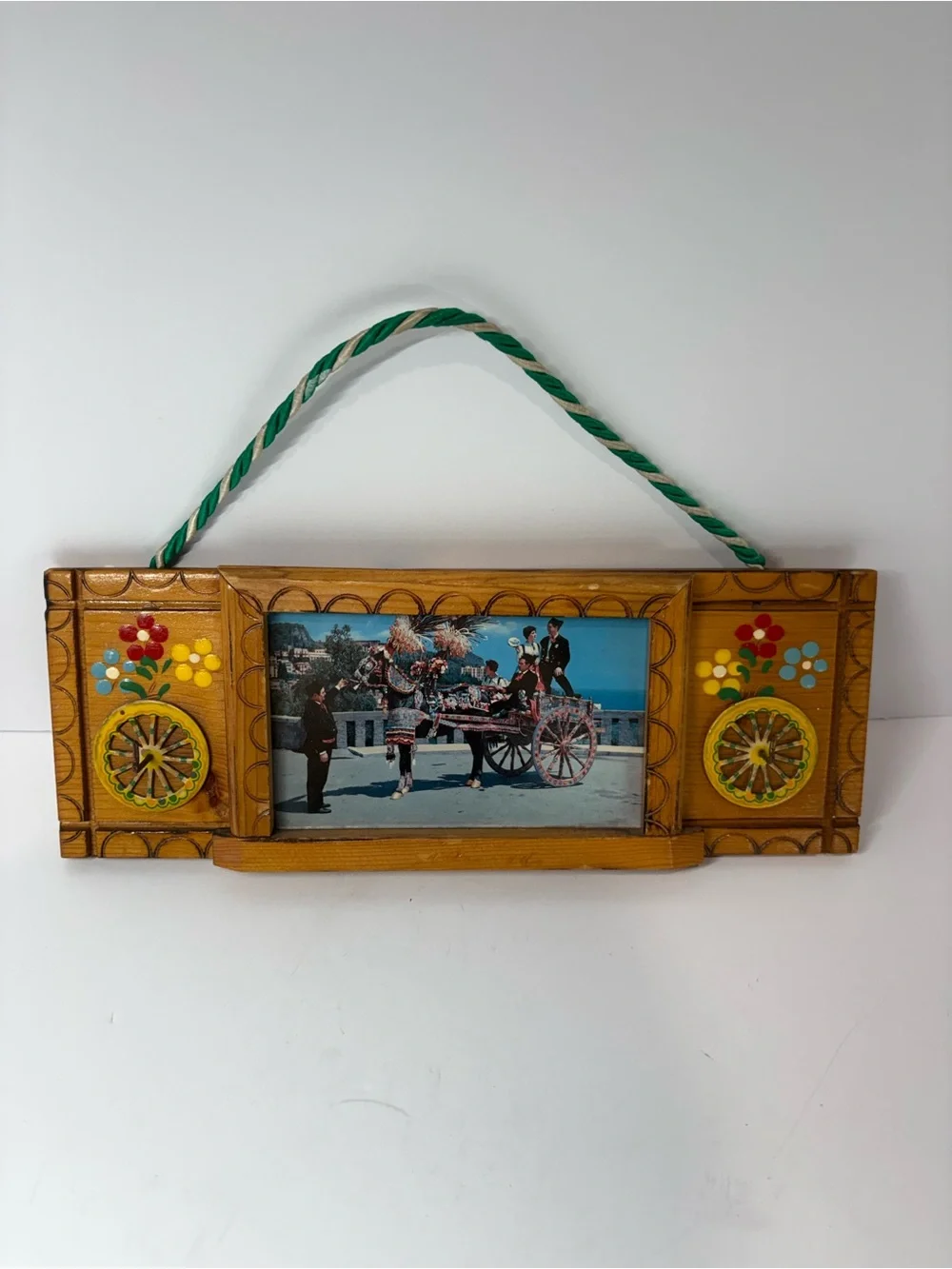 ⁠Vintage Sicilian Horse Cart Wood Wall Plaque Carretto Siciliano Italy Folk Art⁠